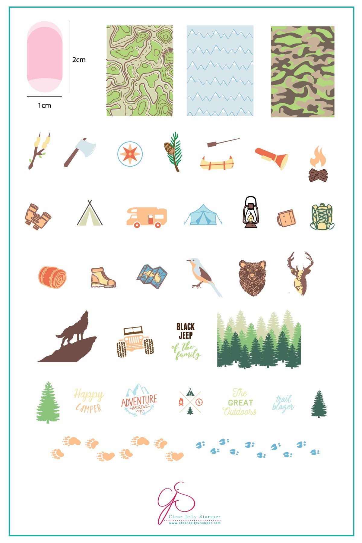 Adventure Begins (CjS-67) Steel Nail Art Stamping Plate 14 x 9 Clear Jelly Stamper Plate