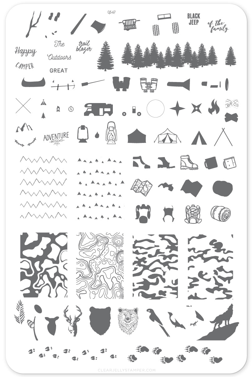 Adventure Begins (CjS-67) Steel Nail Art Stamping Plate 14 x 9 Clear Jelly Stamper