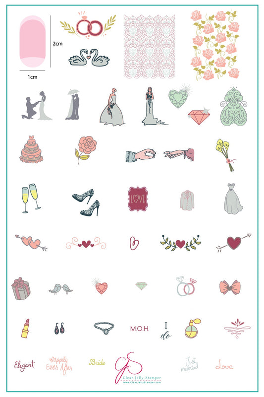 Here Comes the Bride (CjS-70) Steel Nail Art Stamping Plate 14 x 9 Clear Jelly Stamper Plate