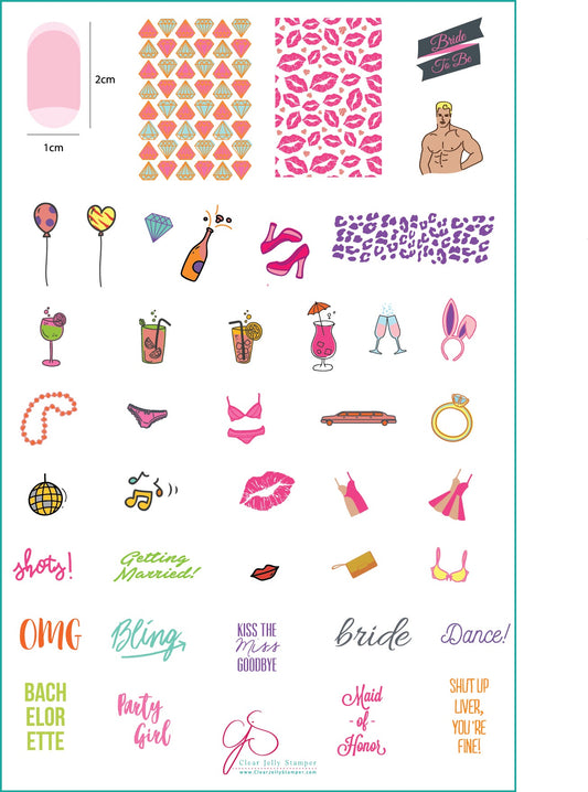 Kiss The Miss Goodbye (CjS-71) Steel Nail Art Stamping Plate 14 x 9 Clear Jelly Stamper Plate