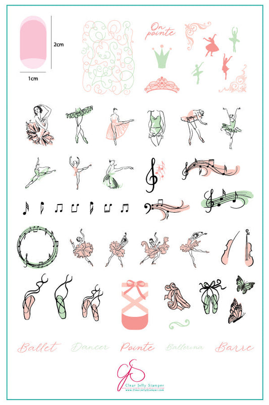 On Pointe (CjS-75) Steel Nail Art Stamping Plate 14 x 9 Clear Jelly Stamper Plate