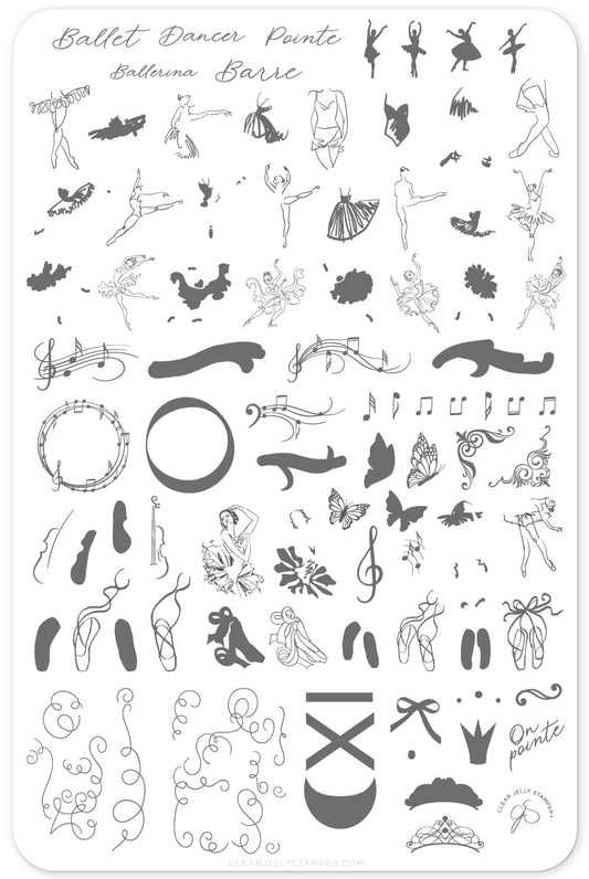 On Pointe (CjS-75) Steel Nail Art Stamping Plate 14 x 9 Clear Jelly Stamper