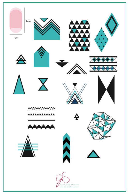 Tri-Angular (CjS-76) Steel Nail Art Stamping Plate 14 x 9 Clear Jelly Stamper Plate