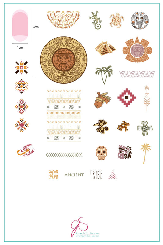 Ancient Tribal (CjS-79) Steel Nail Art Stamping Plate 14 x 9 Clear Jelly Stamper Plate