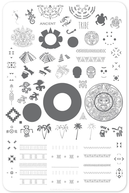 Ancient Tribal (CjS-79) Steel Nail Art Stamping Plate 14 x 9 Clear Jelly Stamper