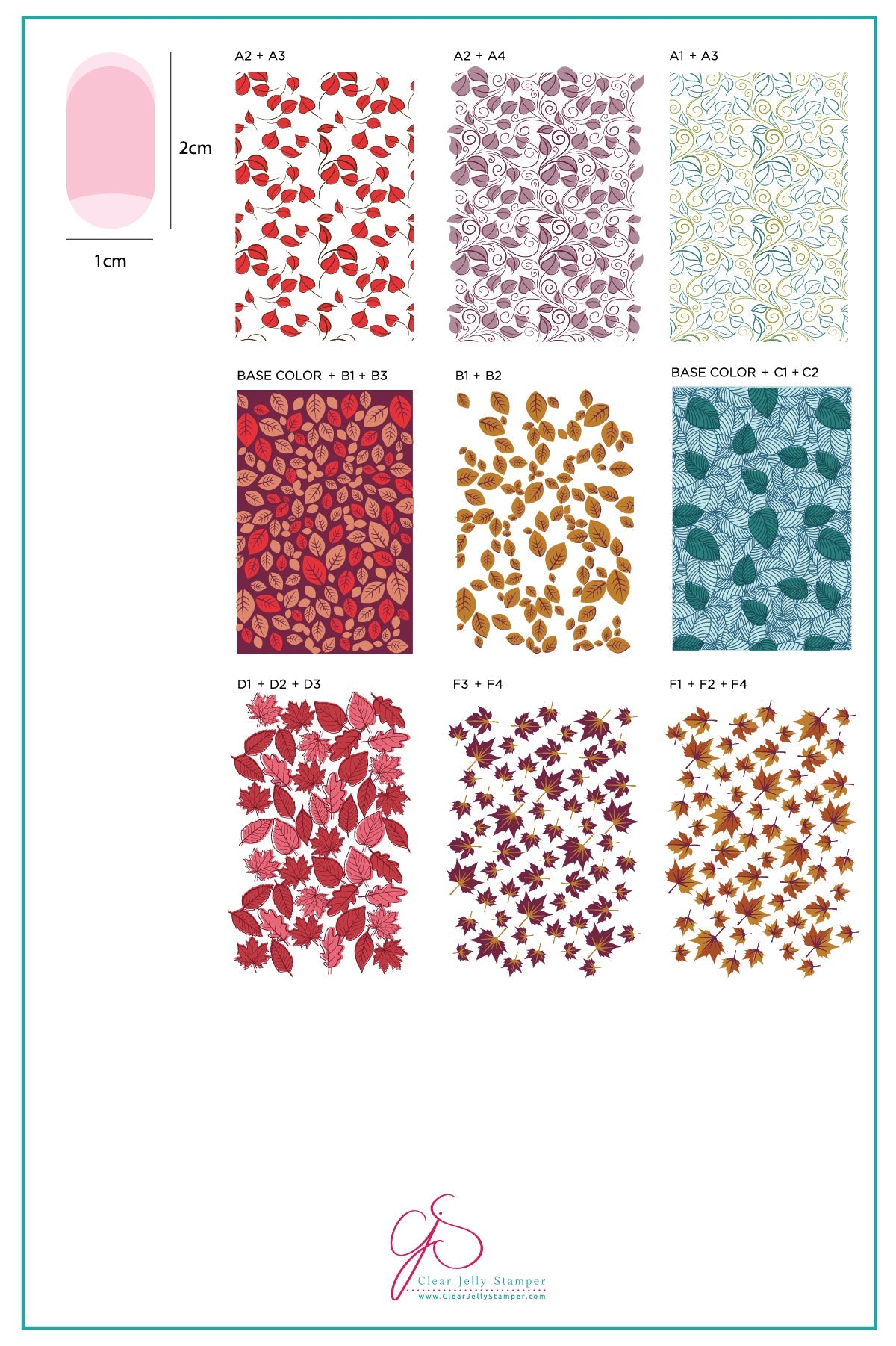 Lovely Layered Leaves (CjS-85) Steel Nail Art Stamping Plate 14 x 9 Clear Jelly Stamper Plate