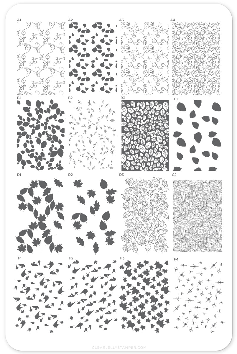 Lovely Layered Leaves (CjS-85) Steel Nail Art Stamping Plate 14 x 9 Clear Jelly Stamper