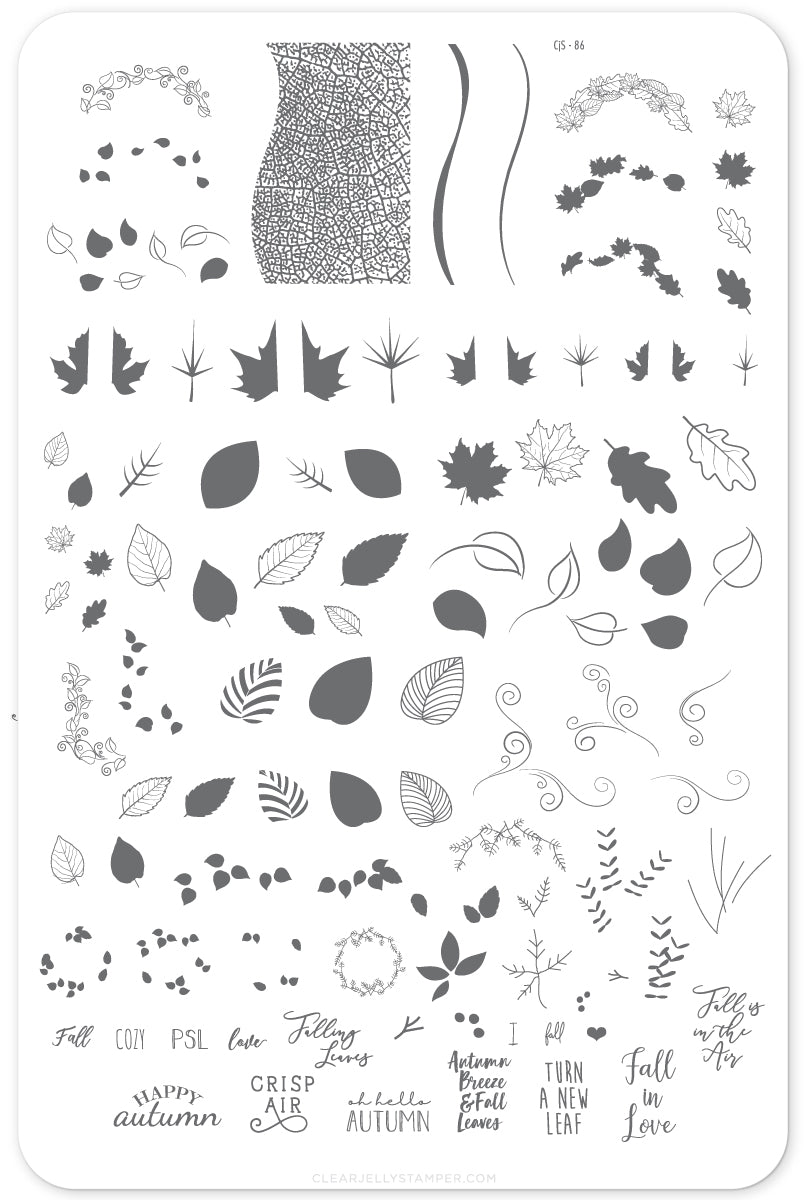 Forever Autumn (CjS-86) Steel Nail Art Stamping Plate 14 x 9 Clear Jelly Stamper