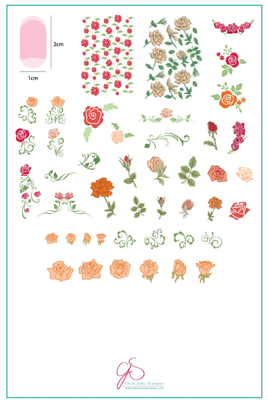 All is Rose-y (CjS-92) Steel Nail Art Stamping Plate 14 x 9 Clear Jelly Stamper