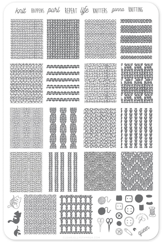Knitters Gonna Knit (CjS-96) Steel Nail Art Stamping Plate 14 x 9 Clear Jelly Stamper