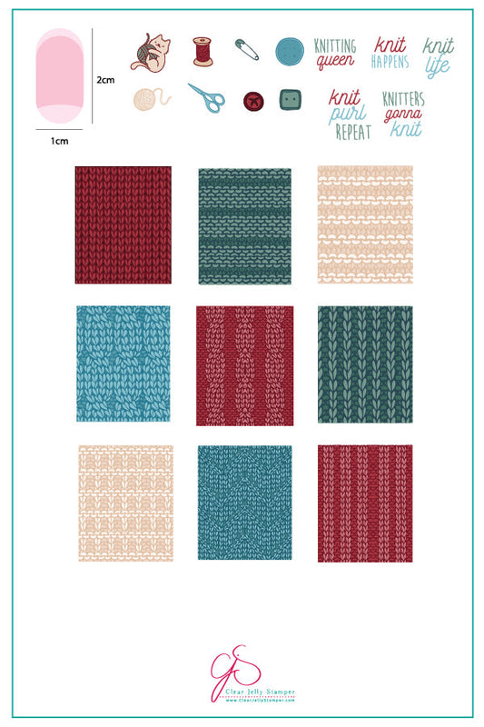 Knitters Gonna Knit (CjS-96) Steel Nail Art Stamping Plate 14 x 9 Clear Jelly Stamper