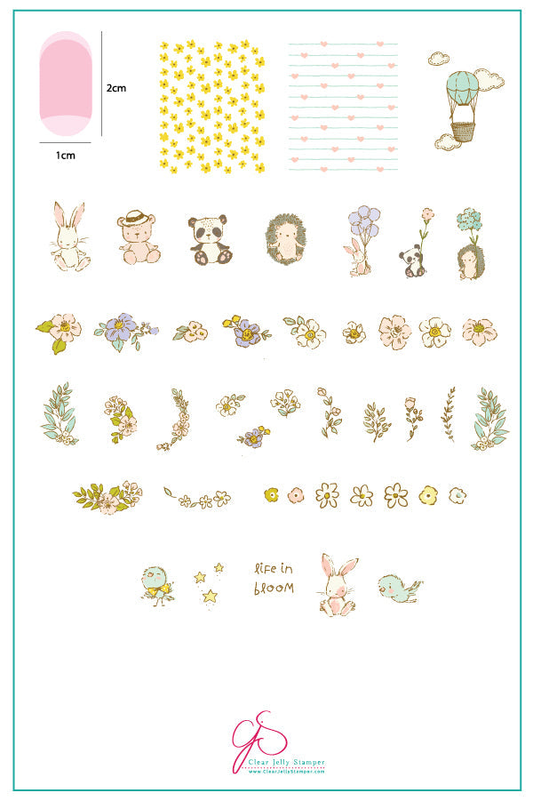 Life in Bloom (CjS-97) Steel Nail Art Stamping Plate 14 x 9 Clear Jelly Stamper