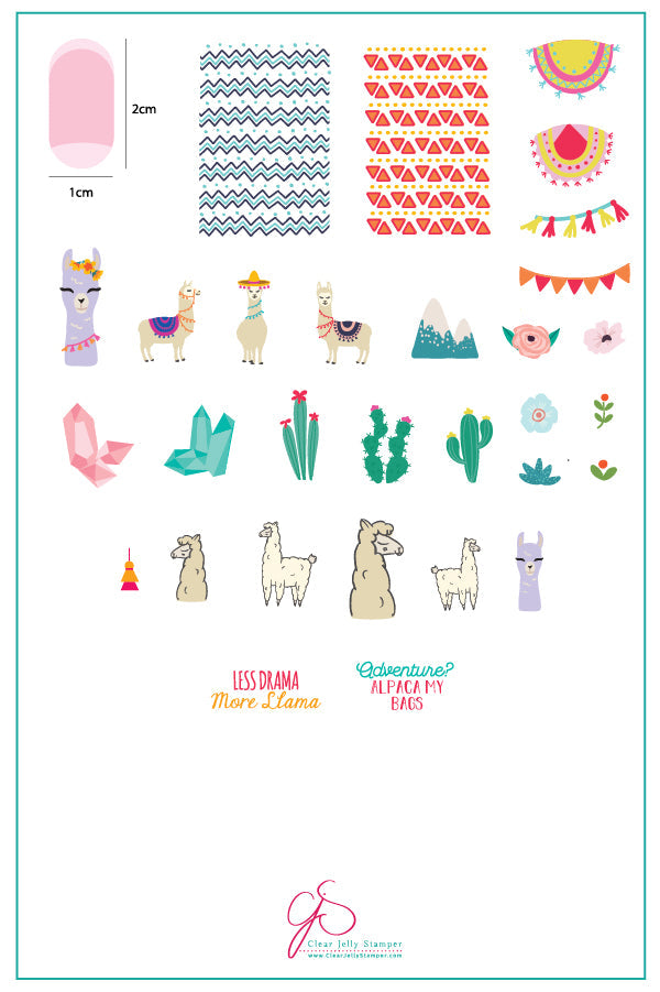 Love at First Llama (CjS-98) Steel Nail Art Stamping Plate 14 x 9 Clear Jelly Stamper