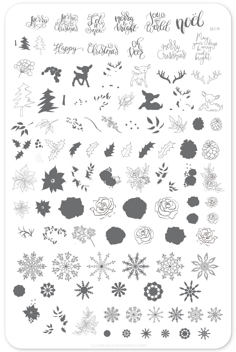 Merry Christmas My Deer (CjS C-19) Steel Nail Art Stamping Plate 14 x 9 Clear Jelly Stamper
