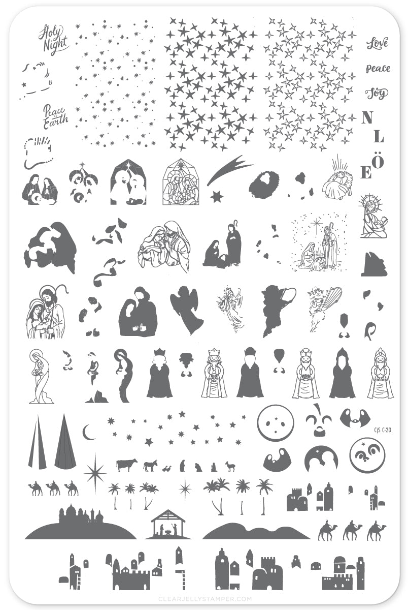 The Nativity (CjS C-20) Steel Nail Art Stamping Plate 14 x 9 Clear Jelly Stamper