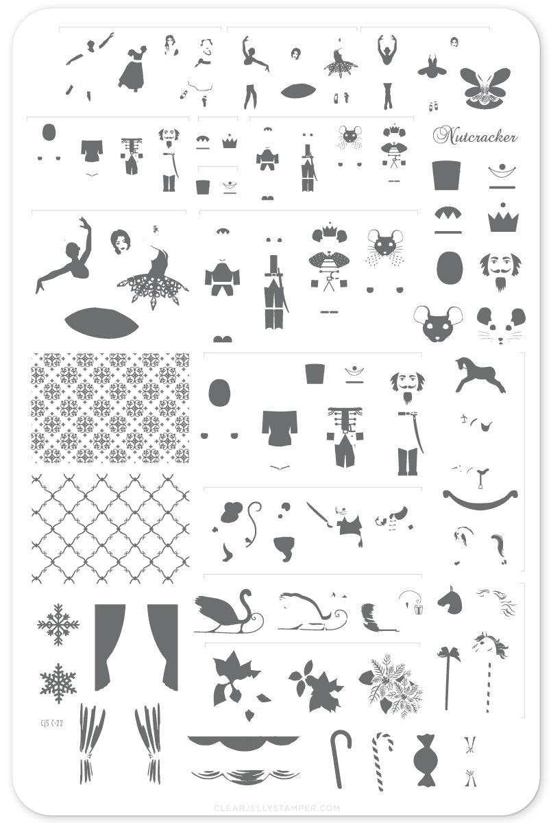 Nutcracker Christmas (CjS C-22) Steel Nail Art Stamping Plate 14 x 9 Clear Jelly Stamper