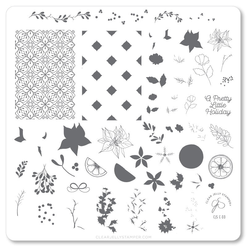 A Pretty Little Holiday (CjSC-33) Steel Nail Art Stamping Plate 8 x 8 Clear Jelly Stamper