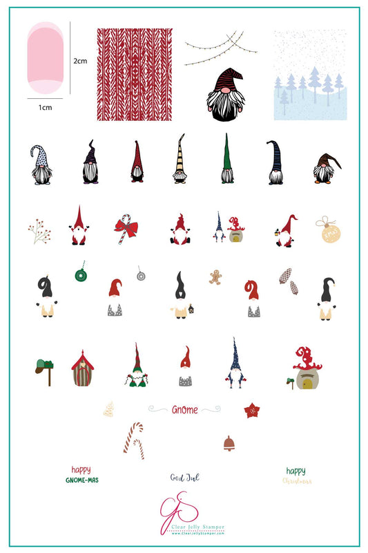 Gnome-mas (CjS C-48) Steel Nail Art Stamping Plate 14 x 9 Clear Jelly Stamper