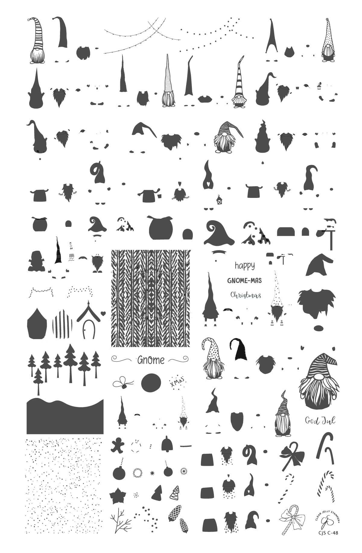 Gnome-mas (CjS C-48) Steel Nail Art Stamping Plate 14 x 9 Clear Jelly Stamper