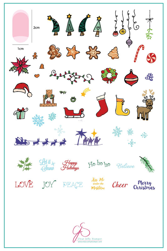 Under the Mistletoe (CjSC-10) - Upadaisy - Steel Nail Art Stamping Plate 14 x 9 Clear Jelly Stamper Plate