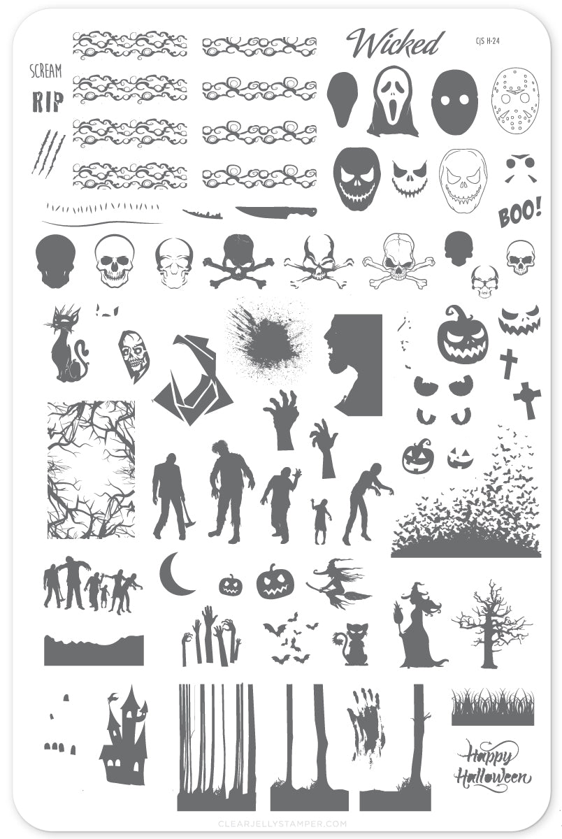 Wicked Halloween (CjS H-24) Steel Stamping Plate 14 x 9 Clear Jelly Stamper