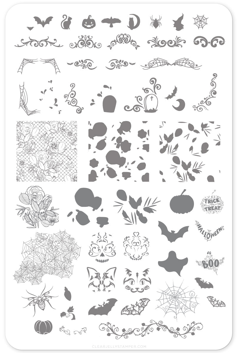 Gurly Swirly Halloween (CjS H-25) Steel Stamping Plate 14 x 9 Clear Jelly Stamper