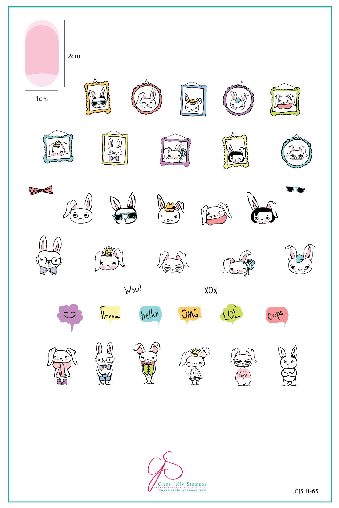 Hipster Bunnies (CjSH-65) Steel Stamping Plate 14 x 9 Clear Jelly Stamper