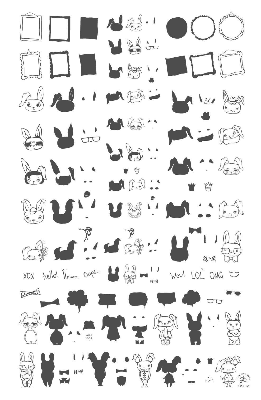 Hipster Bunnies (CjSH-65) Steel Stamping Plate 14 x 9 Clear Jelly Stamper
