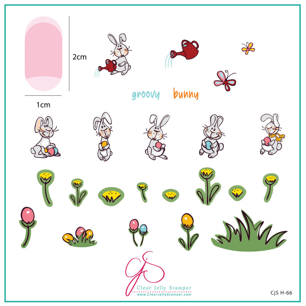 Groovy Bunny (CjSH-66) Steel Stamping Plate 8 x 8 Clear Jelly Stamper Plate