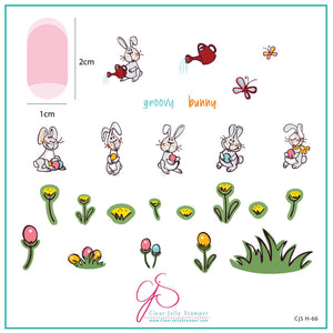 Groovy Bunny (CjSH-66) Steel Stamping Plate 8 x 8 Clear Jelly Stamper Plate 