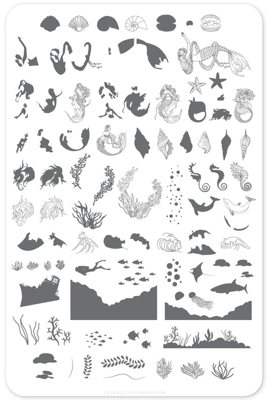 Suzie's Mermaid & Things (CjS LC-48 ) Steel Stamping Plate 14 x 9 Clear Jelly Stamper
