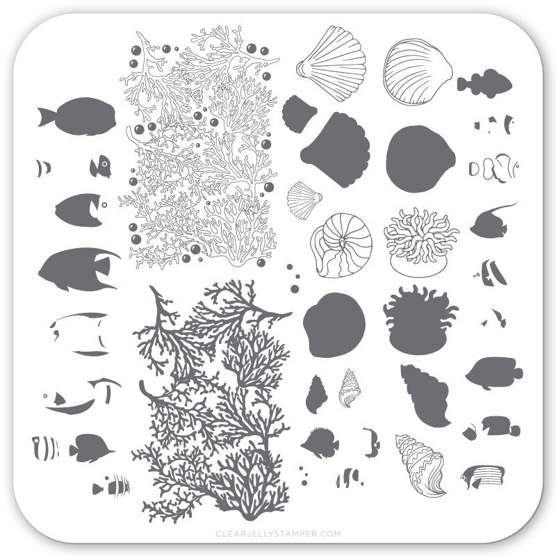 Suzie's Underwater Tropical (CjS LC-49) Steel Stamping Plate 6x6 Clear Jelly Stamper