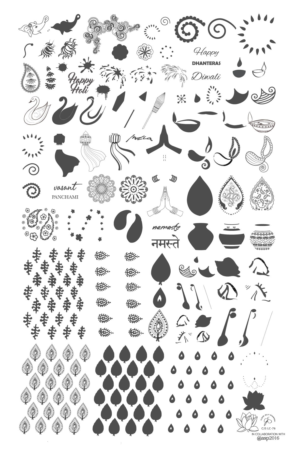 Namaste - India (CjSLC-76) Etched Nail Art Stamping Plate