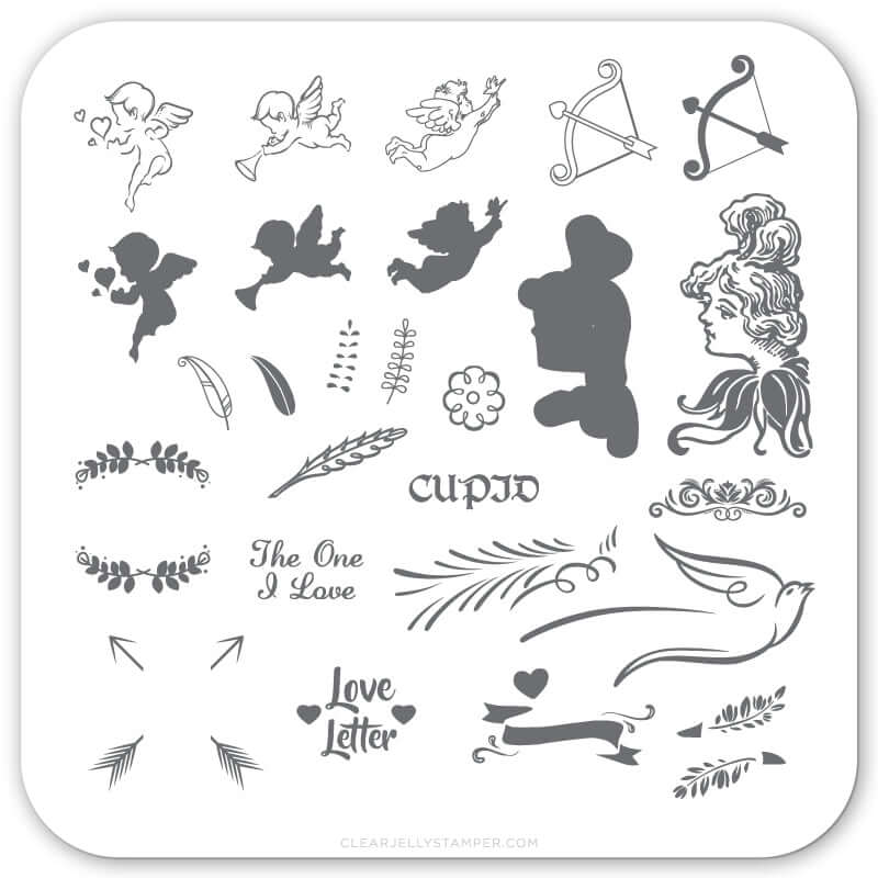 layered-nail-art-stamping-plate-with-designs-of-cupid-bows-and-arrows-and-words-for-nail-art