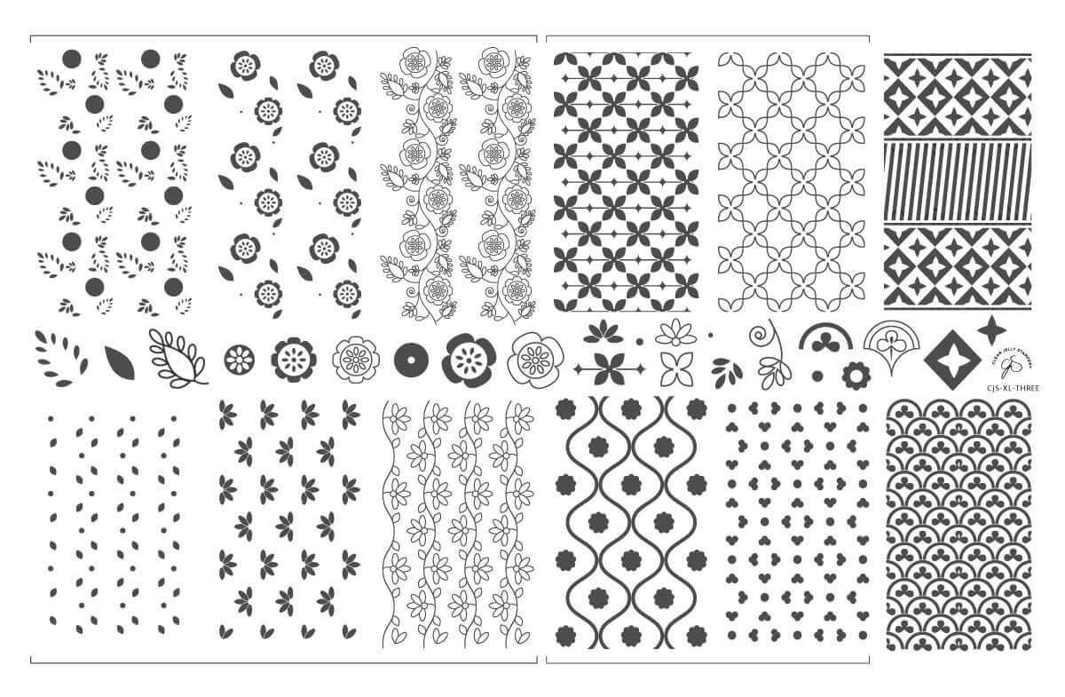 layered-nail-art-stamping-plate-with-designs-of-floral-patterns-mosaic-and-shapes