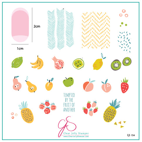 Mod Life Series - Just Picked (CjS-154) Steel Nail Art Stamping Plate 8 x 8 Clear Jelly Stamper