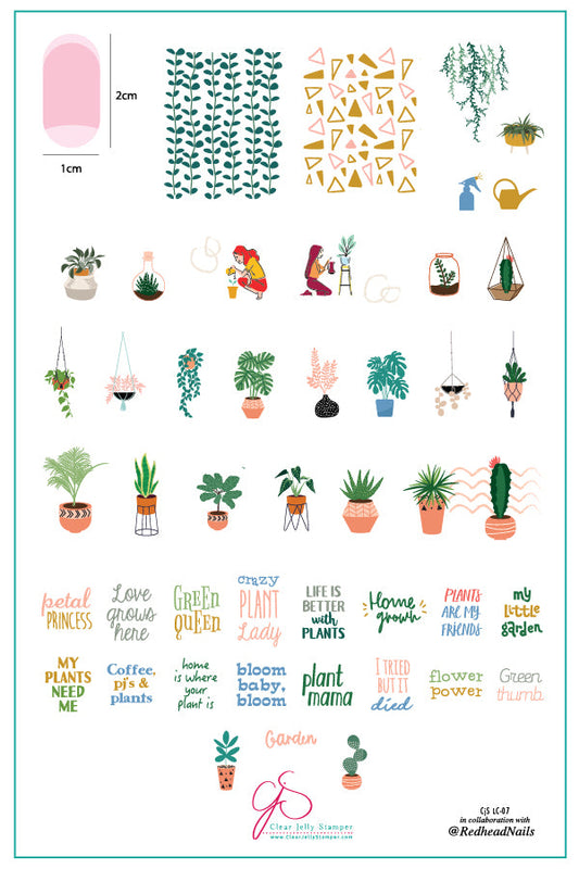 Crazy Plant Lady (CjSLC-07) Steel Nail Art Stamping Plate 14 x 9 Clear Jelly Stamper