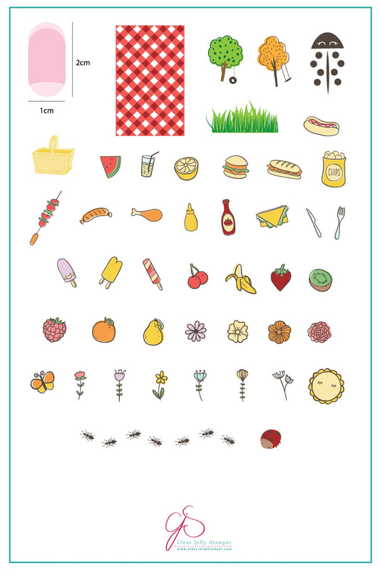 Picnic Anyone? (CjS-59) Steel Nail Art Stamping Plate 14 x 9 Clear Jelly Stamper Plate