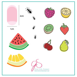 Fruit anyone? (CjS-63) Steel Nail Art Stamping Plate 6x6 Clear Jelly Stamper Plate 