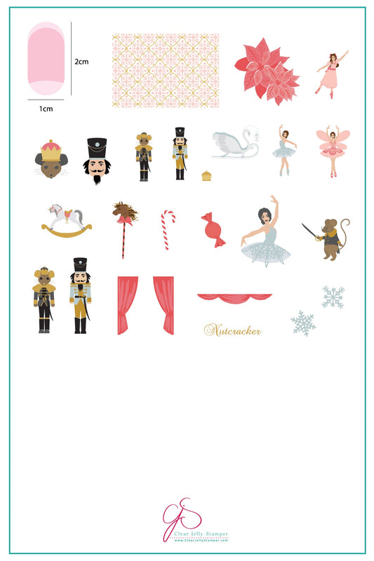 Nutcracker Christmas (CjS C-22) Steel Nail Art Stamping Plate 14 x 9 Clear Jelly Stamper
