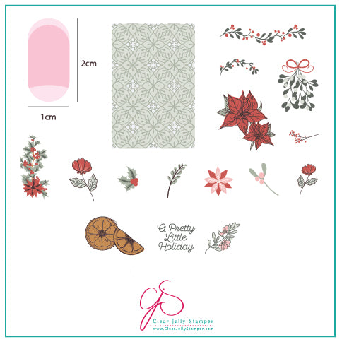 A Pretty Little Holiday (CjSC-33) Steel Nail Art Stamping Plate 8 x 8 Clear Jelly Stamper Plate