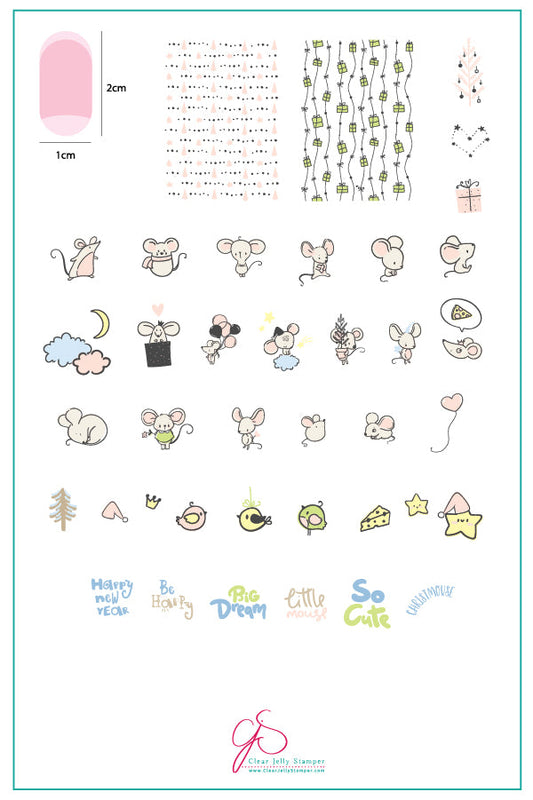 Merry ChrisMouse (CjS C-38) Steel Nail Art Stamping Plate 14 x 9 Clear Jelly Stamper