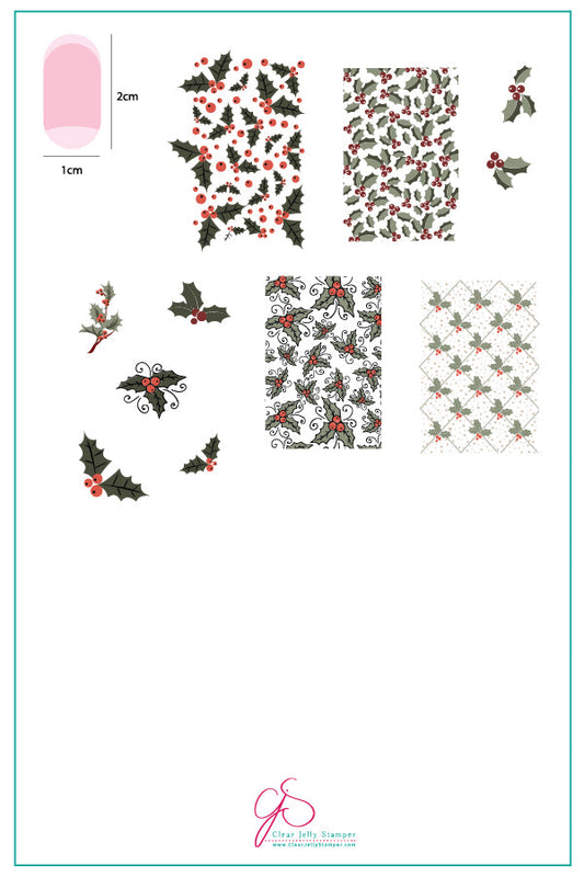 Holly Jolly (CjSC-45) Steel Nail Art Stamping Plate 14 x 9 Clear Jelly Stamper