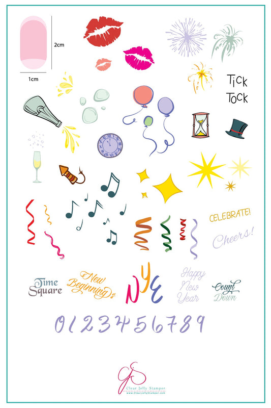 Happy New Year CjSH-03 - Steel Stamping Plate 14 x 9 Clear Jelly Stamper Plate