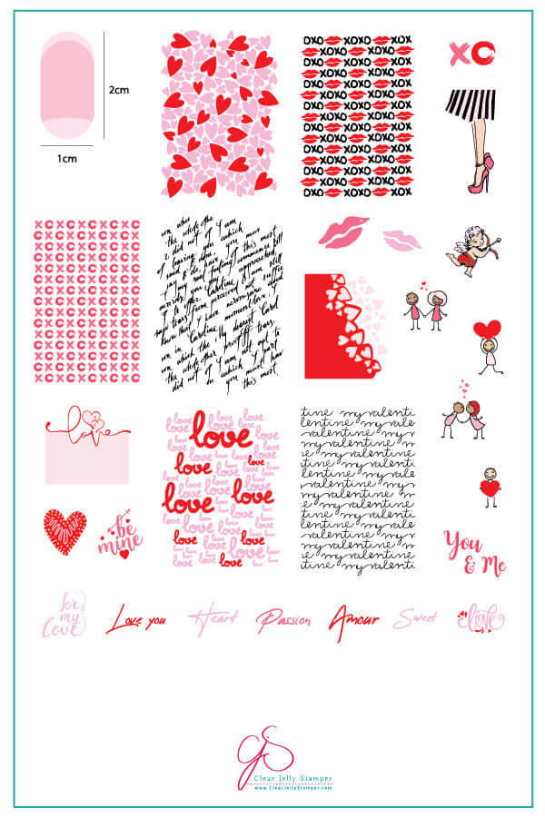 layered-nail-art-stamping-plate-inspo-card-showing-colorful-designs-of-hearts-chrubs-cartoon-couples-and-words-for-nail-art