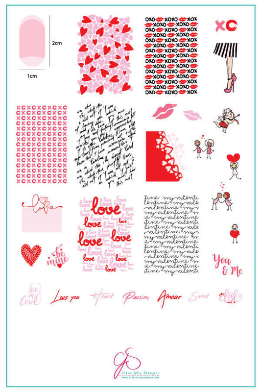 layered-nail-art-stamping-plate-inspo-card-showing-colorful-designs-of-hearts-chrubs-cartoon-couples-and-words-for-nail-art