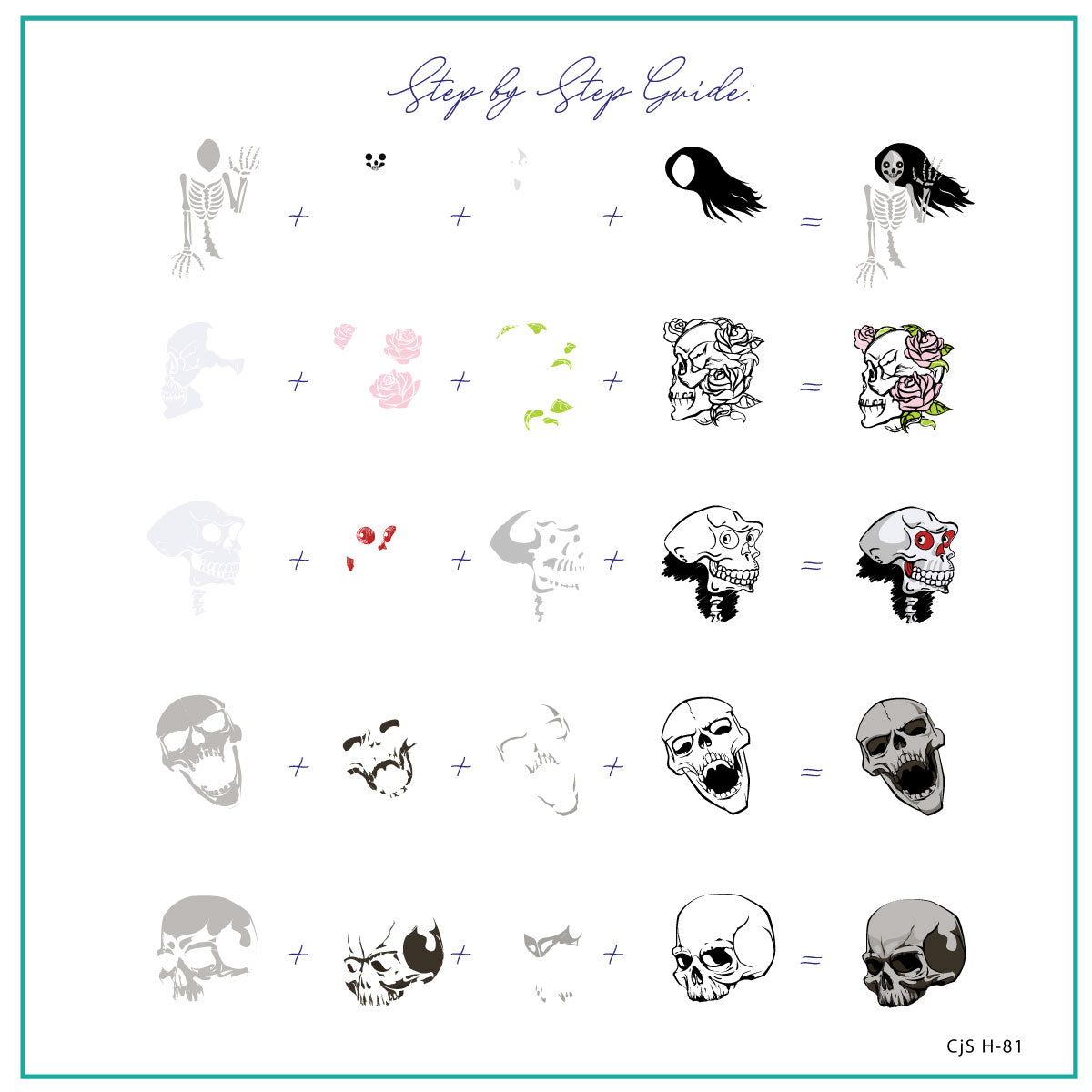 Clattering Bones (CjS-H-81) Etched Nail Art Stamping Plate