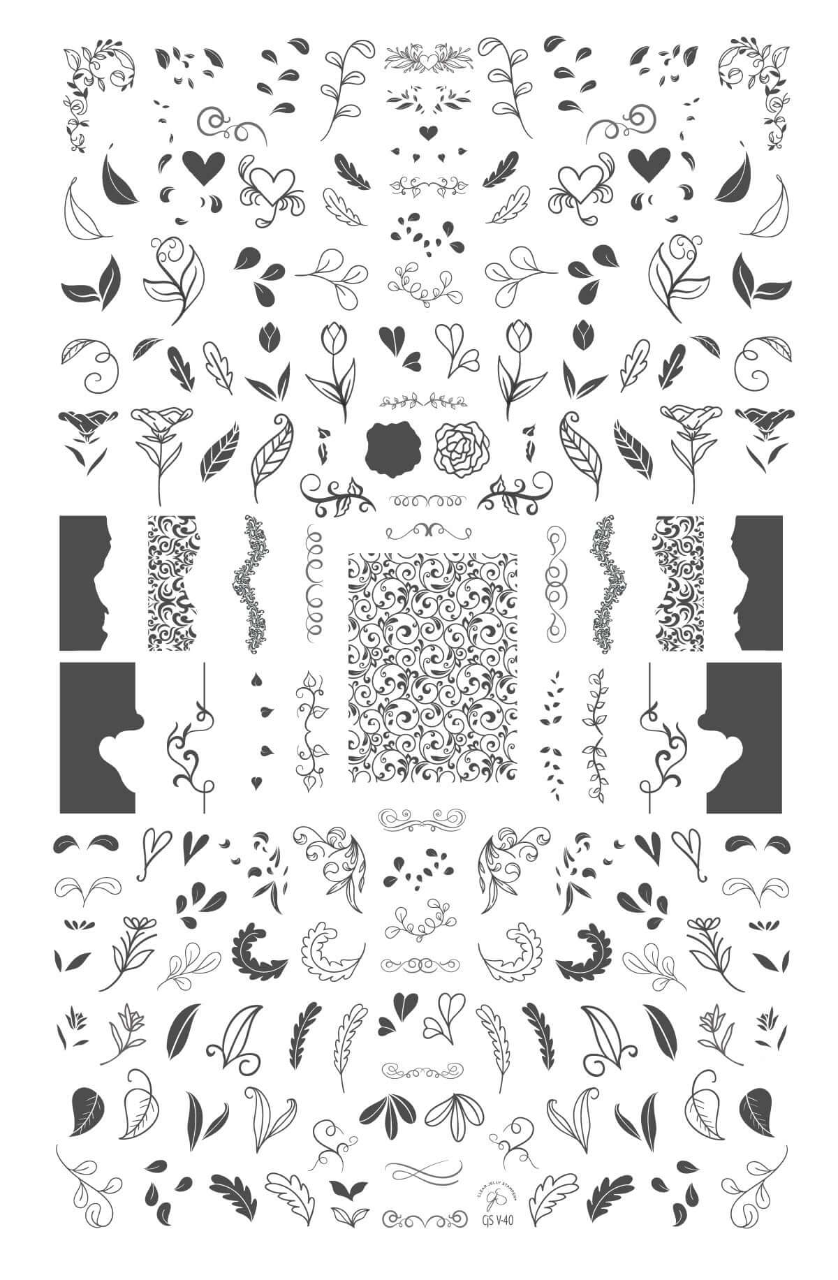 layered-nail-art-stamping-plate-showing-designs-of-leaves-swirls-and-twirly-hearts