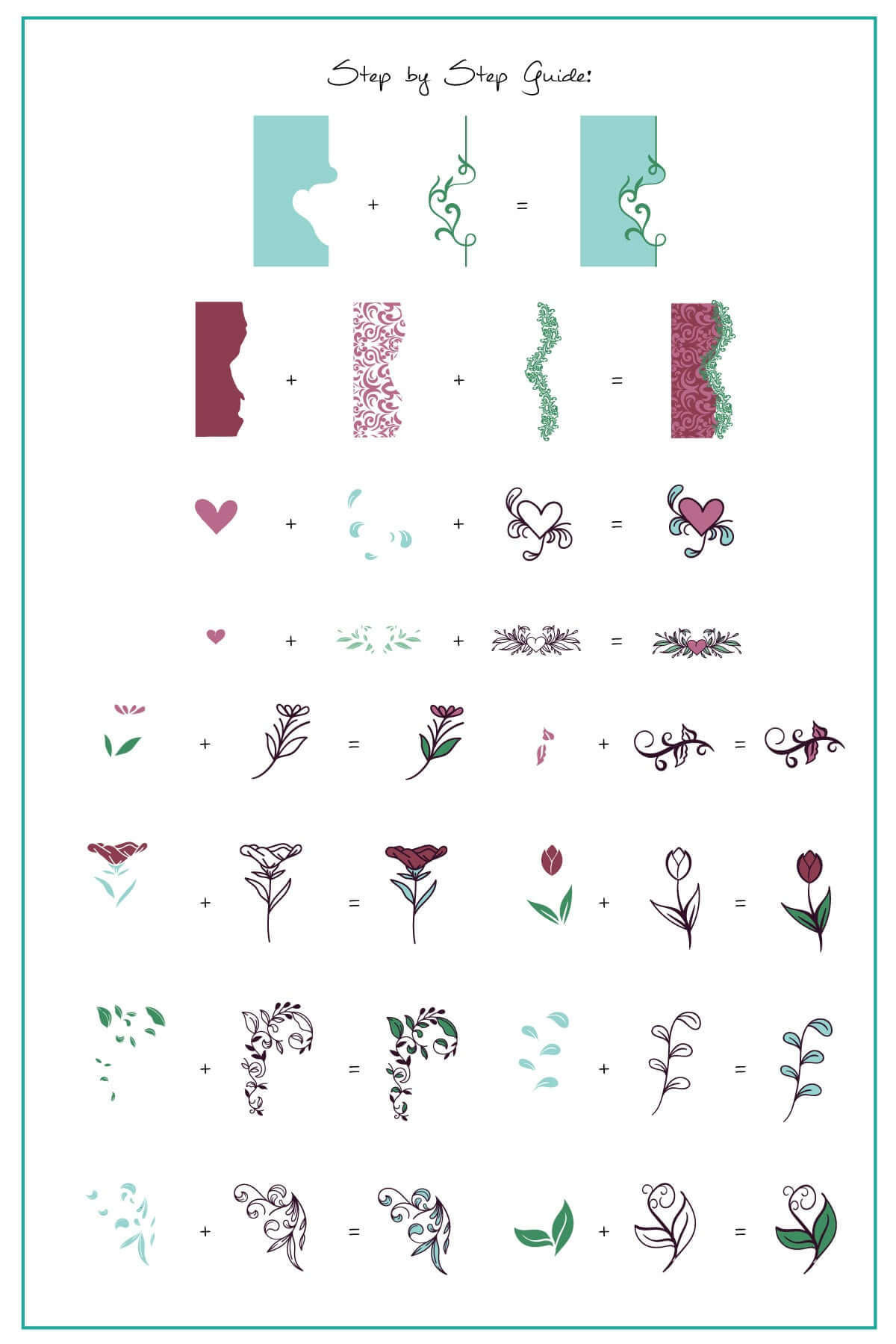 layered-nail-art-stamping-plate-how-to-card-showing-colorful-designs-of-leaves-swirls-and-twirly-hearts