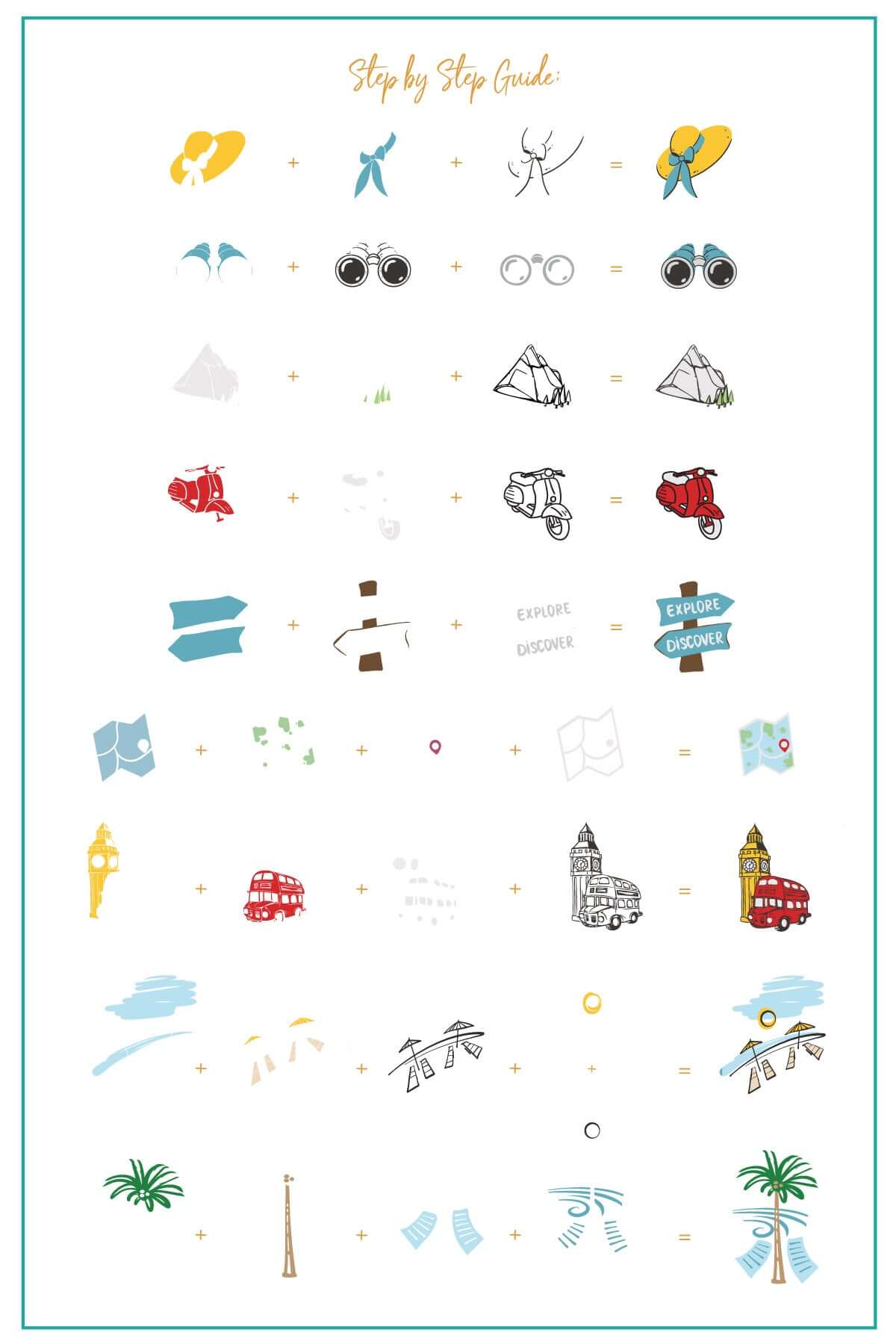 layered-nail-art-stamping-plate-how-to-card-showing-colorful-designs-of-iconic-world-landmarks-planes-travel-equipment-and-words-for-nail-art